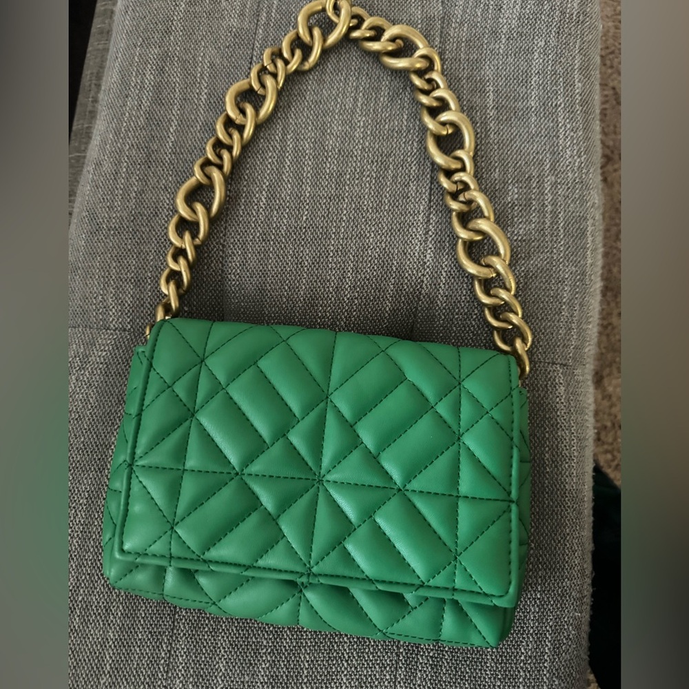 ZARA green puffy bag with gold chain handle